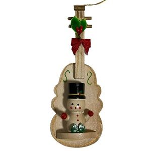 Vintage Russ Berrie Snowman on Guitar Wooden Christmas Ornament